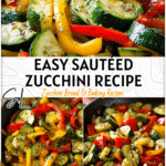 Bright skillet of seasoned zucchini and peppers, a healthy low carb vegetarian meal idea.